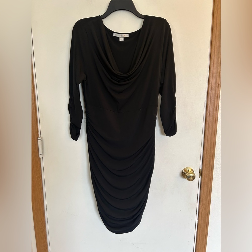 Boston proper size 16 little black dress Rouched body-con dress long sleeve